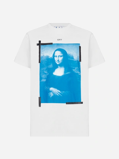Shop Off-white Blue Mona Lisa Cotton T-shirt In White - Black - Blue