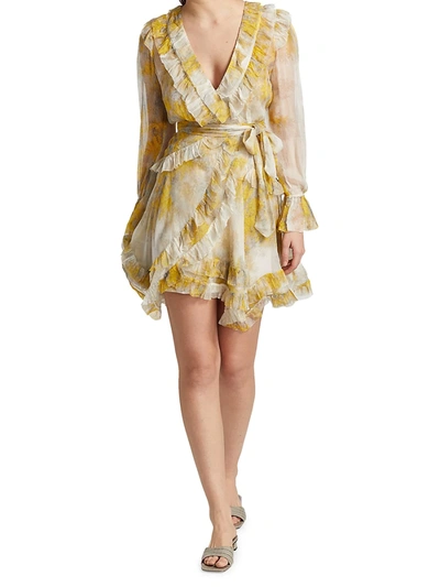 Shop Zimmermann Wild Botanica Frill Wrap Dress In Wattle