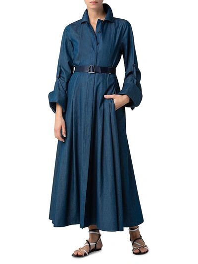 Shop Akris Chambray Sea Island Shirtdress In Deep Blue