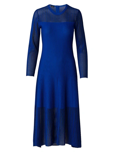 Shop Akris Stretch Silk Ribbed Midi Dress In Blue Angel