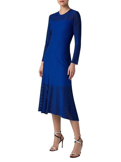 Shop Akris Stretch Silk Ribbed Midi Dress In Blue Angel