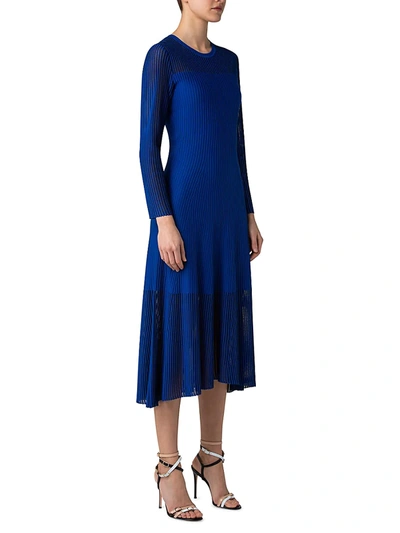 Shop Akris Stretch Silk Ribbed Midi Dress In Blue Angel