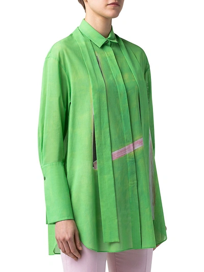 Shop Akris Tie-neck Brushstroke-print Tunic Blouse In Pure Green