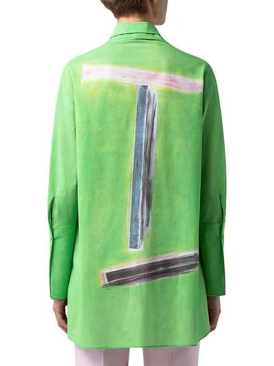 Shop Akris Tie-neck Brushstroke-print Tunic Blouse In Pure Green