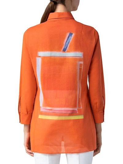 Shop Akris Zion-print Voile Tunic Blouse In Pure Orange