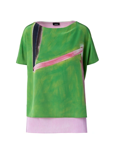 Shop Akris Silk Cr Pe Underlayer Boatneck Blouse In Pure Green