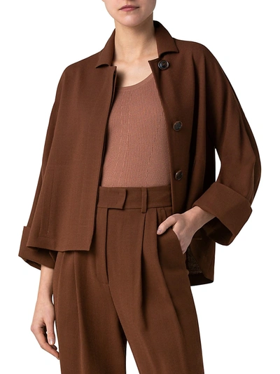 Shop Akris Melbourne Wide-sleeve Wool Crepe Jacket In Hardboard