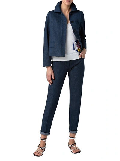 Shop Akris Marita Short Stretch Denim Jacket In Blue Denim