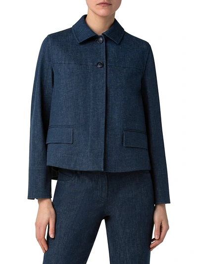 Shop Akris Marita Short Stretch Denim Jacket In Blue Denim