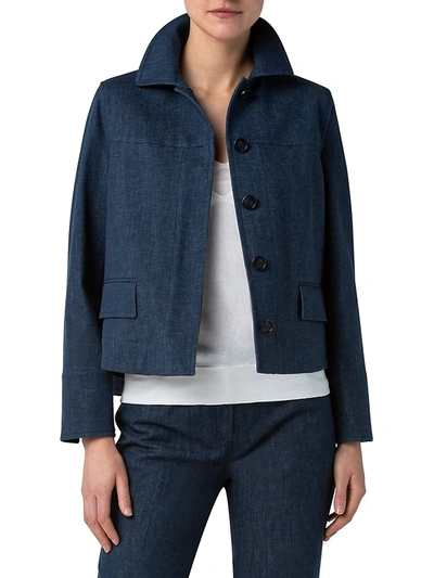 Shop Akris Marita Short Stretch Denim Jacket In Blue Denim