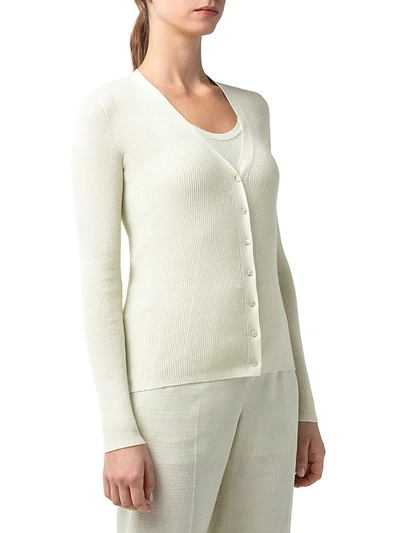 Shop Akris Sea Island Cotton Ribbed Cardigan In Phosphor