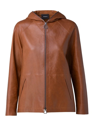 Shop Akris Women's Hooded Leather Zip-front Jacket In Hardboard
