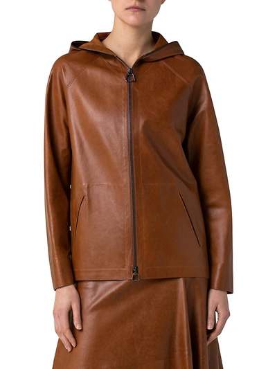 Shop Akris Women's Hooded Leather Zip-front Jacket In Hardboard