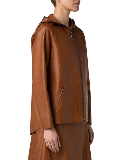 Shop Akris Women's Hooded Leather Zip-front Jacket In Hardboard