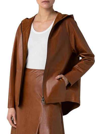 Shop Akris Women's Hooded Leather Zip-front Jacket In Hardboard