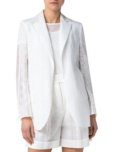 Shop Akris Natalia Organza Jacquard Stripe Long Jacket In Ecru