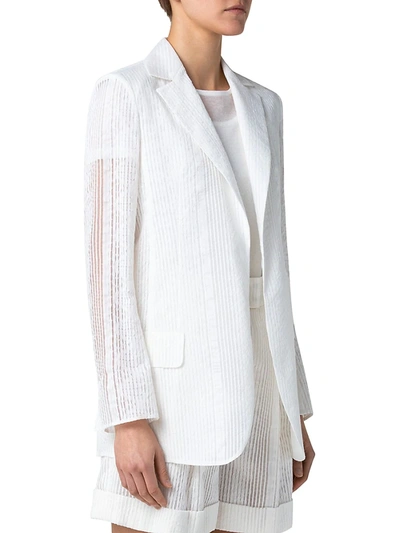 Shop Akris Natalia Organza Jacquard Stripe Long Jacket In Ecru