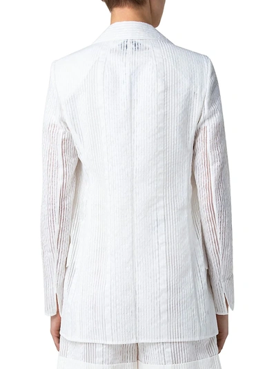 Shop Akris Natalia Organza Jacquard Stripe Long Jacket In Ecru