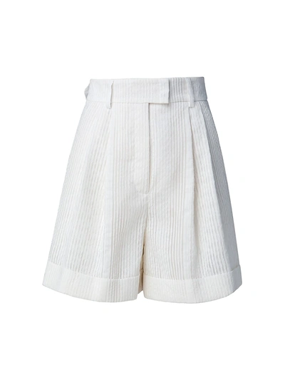 Shop Akris Firis Organza Jacquard Stripe Shorts, In Ecru