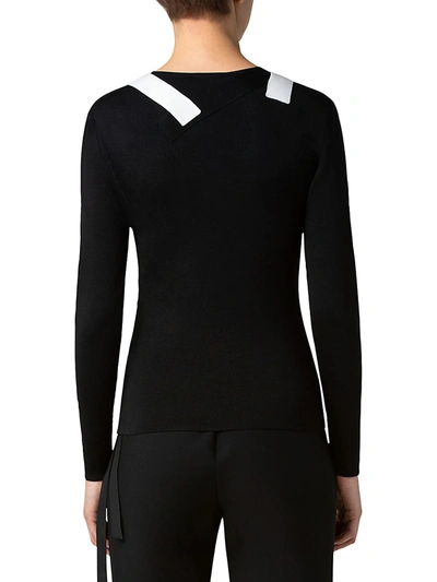 Shop Akris Cutout Asymmetric Silk Stretch Knit Sweater In Black Ecru