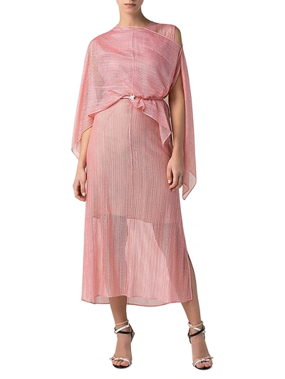 Shop Akris Techno Structured Lines Lace Cape Scarf Midi Dress In Lilola
