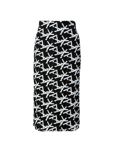 Shop Akris Cut-up Embroidered Pencil Skirt In Black Ecru