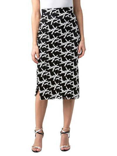 Shop Akris Cut-up Embroidered Pencil Skirt In Black Ecru