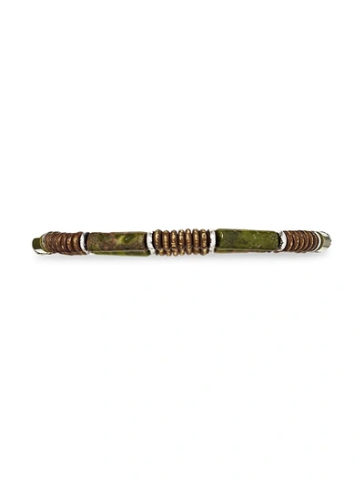 Shop Jan Leslie Men's Cylindrical Unakite Bead Elastic Bracelet In Brass