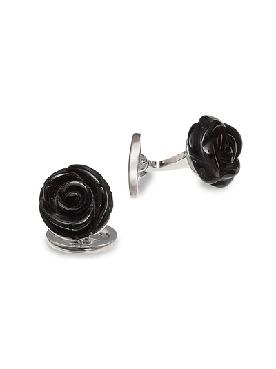Shop Jan Leslie Men's Black Onyx & Sterling Silver Carved Rose Cufflinks