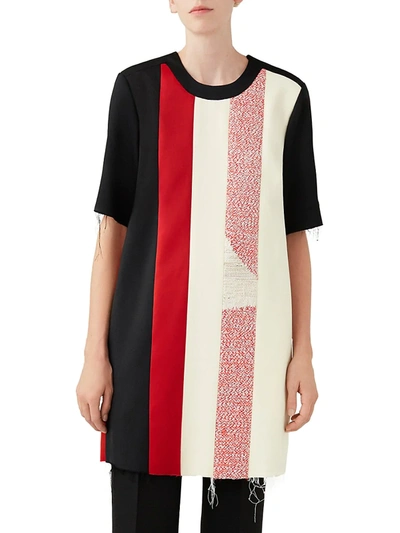 Shop Marina Moscone Patchwork Tunic Dress In Black Canary Red