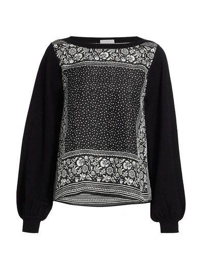 Shop See By Chloé Portobello Knit Mix-media Silk-blend Sweatshirt In Black