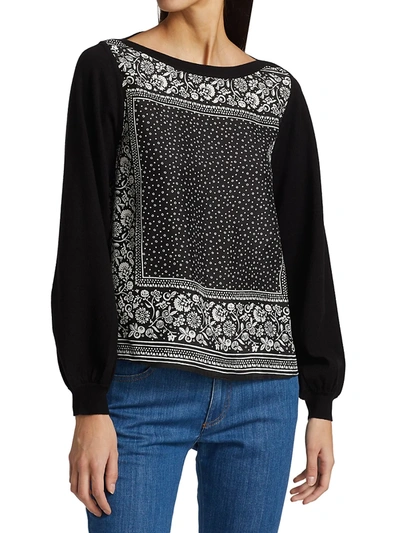 Shop See By Chloé Portobello Knit Mix-media Silk-blend Sweatshirt In Black