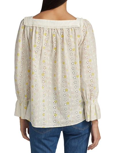 Shop See By Chloé Floral Broderie Anglaise Puff-sleeve Blouse In White