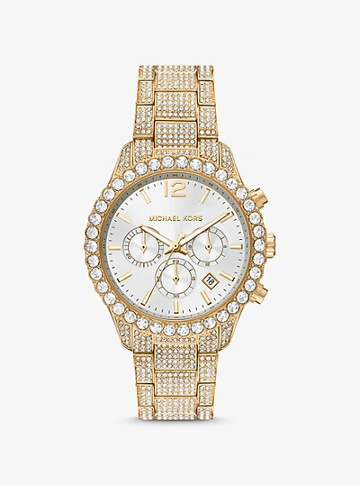 Shop Michael Kors Oversized Layton Pavé Gold-tone Watch