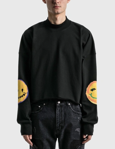 Shop We11 Done Black Smiley Raw Edge Sweatshirt