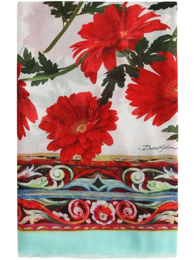 Shop Dolce & Gabbana Floral-print Scarf In Red