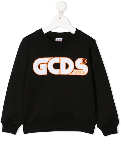 Shop Gcds Embroidered-logo Cotton Sweatshirt In Black