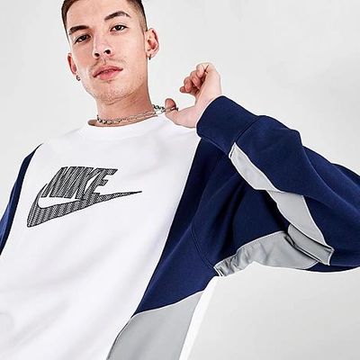 Shop Nike Men's Sportswear Hybrid Fleece Crewneck Sweatshirt In White/midnight Navy