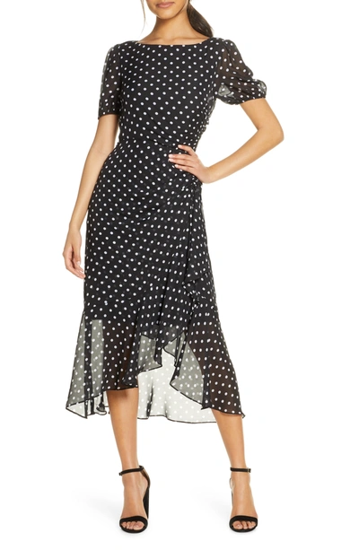 Shop Julia Jordan Dot Print Chiffon Dress In Black/whit