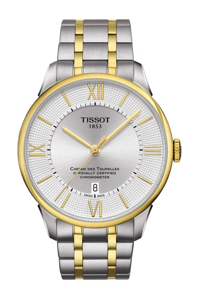 Shop Tissot Chemin Des Tourelles Powermatic 80 Two-tone Bracelet Watch, 42mm In Silver