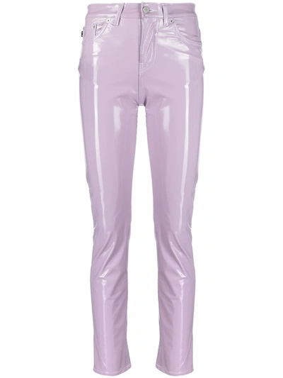 Shop Fiorucci Yves Mid-rise Glossy Trousers In Purple