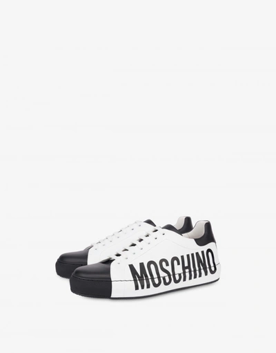 Shop Moschino Calfskin Sneakers With Logo In White