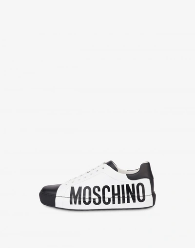 Shop Moschino Calfskin Sneakers With Logo In White