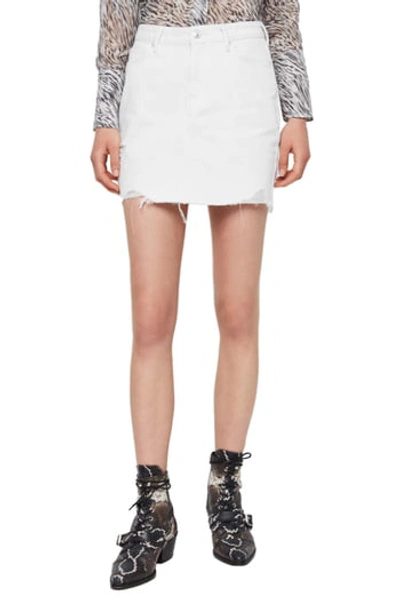 Shop Allsaints Betty Raw Edge Denim Mini Skirt In White