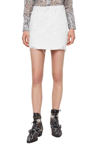 Allsaints Betty Raw Edge Denim Mini Skirt In White