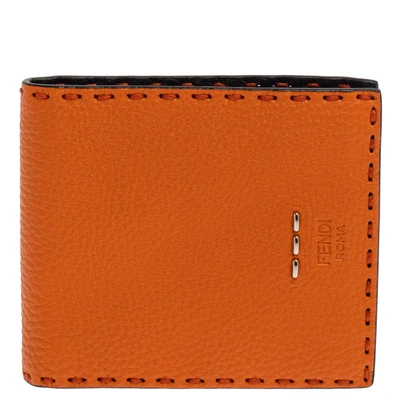 Pre-owned Fendi Orange Selleria Leather Bifold Wallet