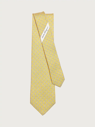 Shop Ferragamo Seal Print Silk Tie In Yellow
