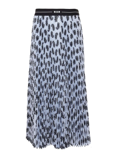 Shop Msgm Twill Pleated Skirt In Light Blue