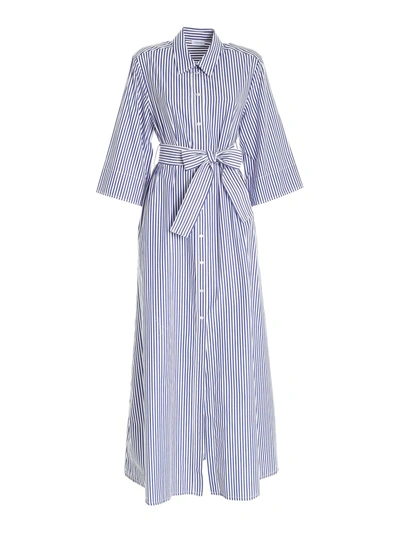 Shop P.a.r.o.s.h Striped Shirt Dress In White And Blue