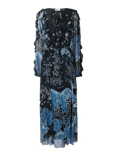 Shop Red Valentino Floral Patterned Long Dress In Blue